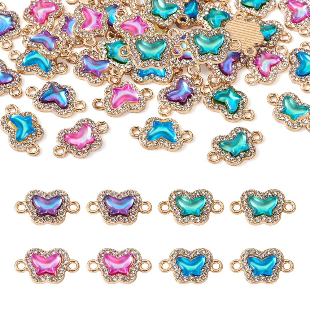 48Pcs Alloy Rhinestone Crystal Butterfly Connector Charms for Bracelet Necklace Earrings Pendants DIY Jewelry Making Supplies