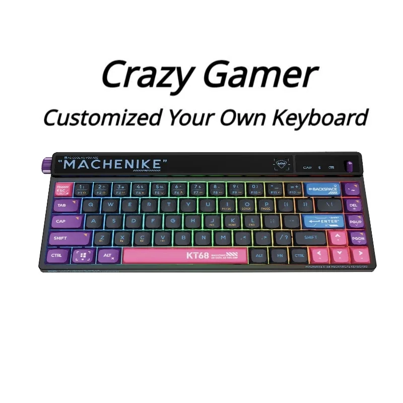 Imagem -05 - Crazy Gamer Kt68 Teclado Mecânico sem Fio Hot-swappable Transparente E-sports Iluminação Rgb Display Digital Modos