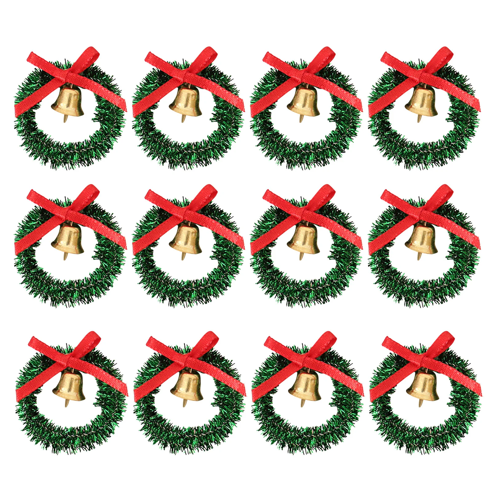 

12Pcs Mini Bow Bell Wreaths Artificial Christmas Miniature Wreaths for Dollhouse Decoration Small Window Hanging Ornaments