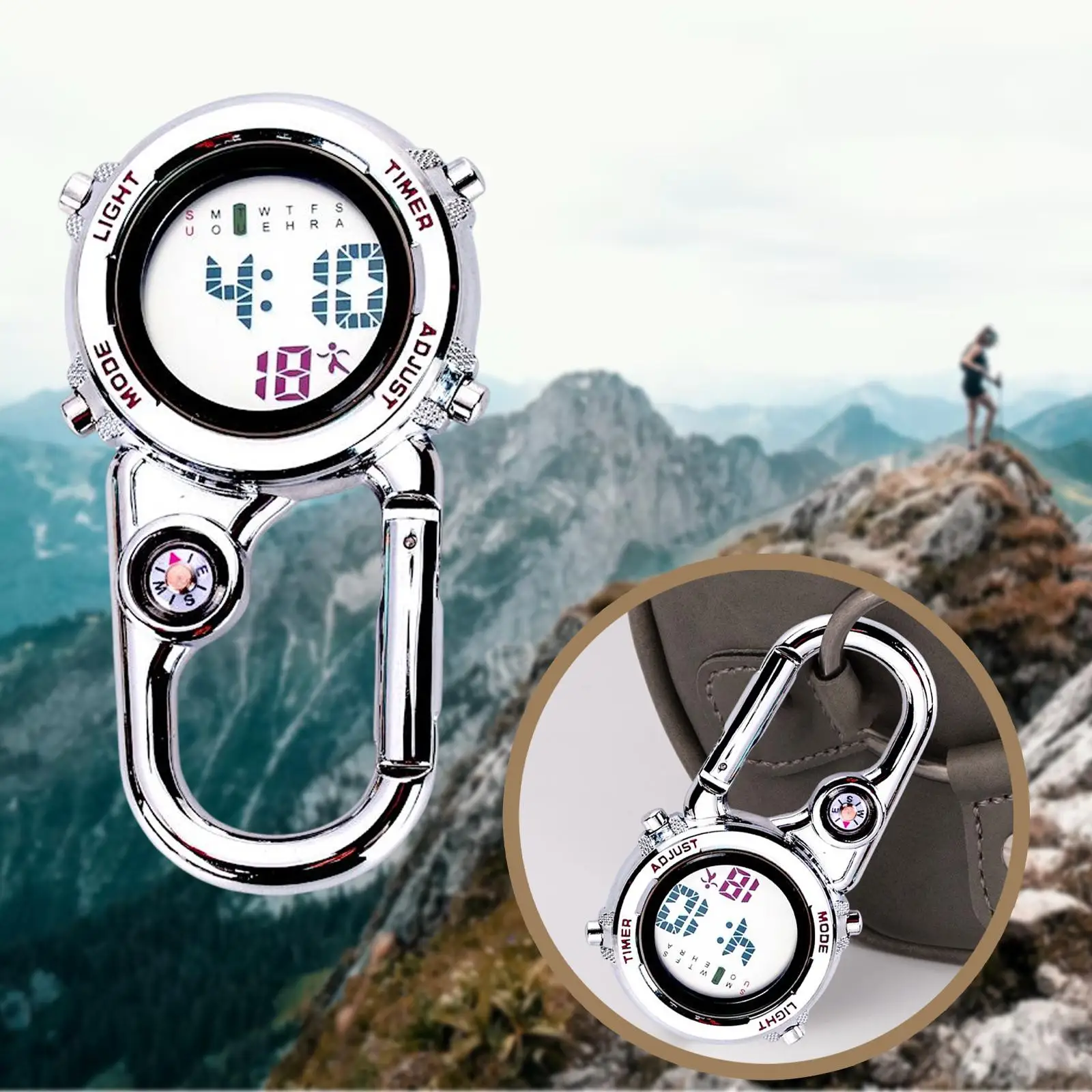 Multi Function Digital Carabiner Watch Unisex Pocket Watch Backpack Fob Watch