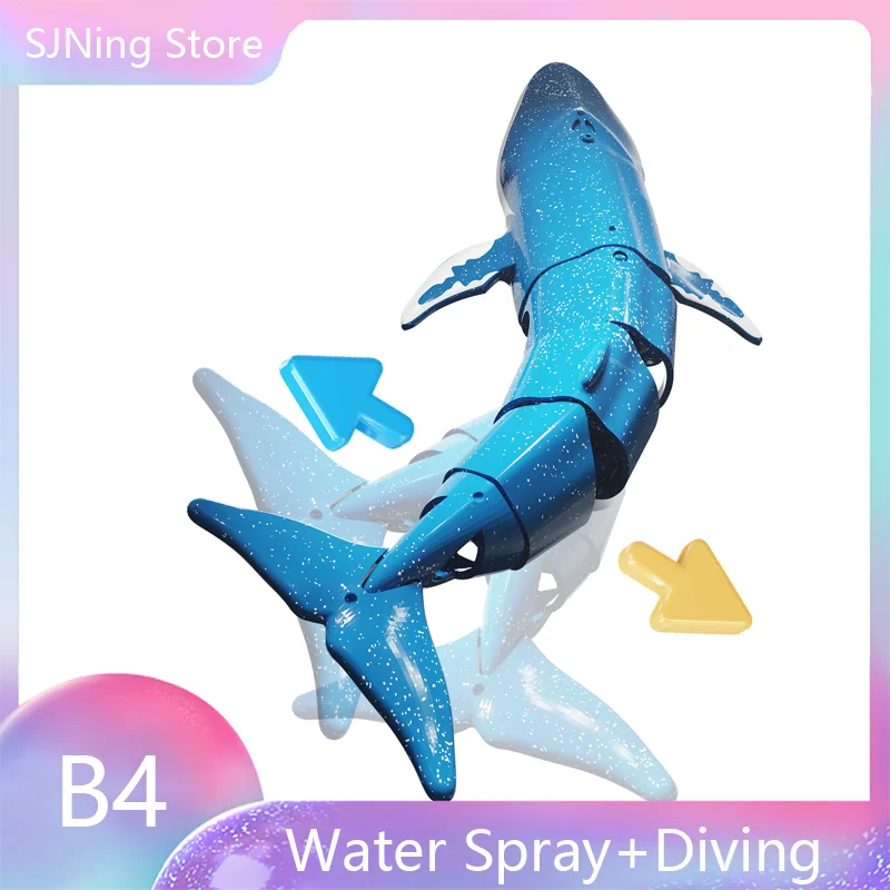 2.4Ghz Mini RC Electric Whale Water Spray And Diving Dual Motor Remote Control Animals Blue Gray Funny Toys Gifts Girls Boys