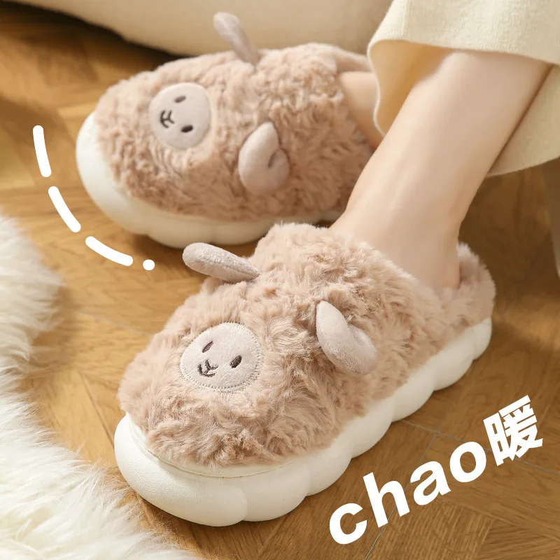 Home Slipper Womens Sheep Animal flip flops Winter Warm Cartoon Kawaii Plush Indoor House Shoes Flat Funny Fuzzy Female slides