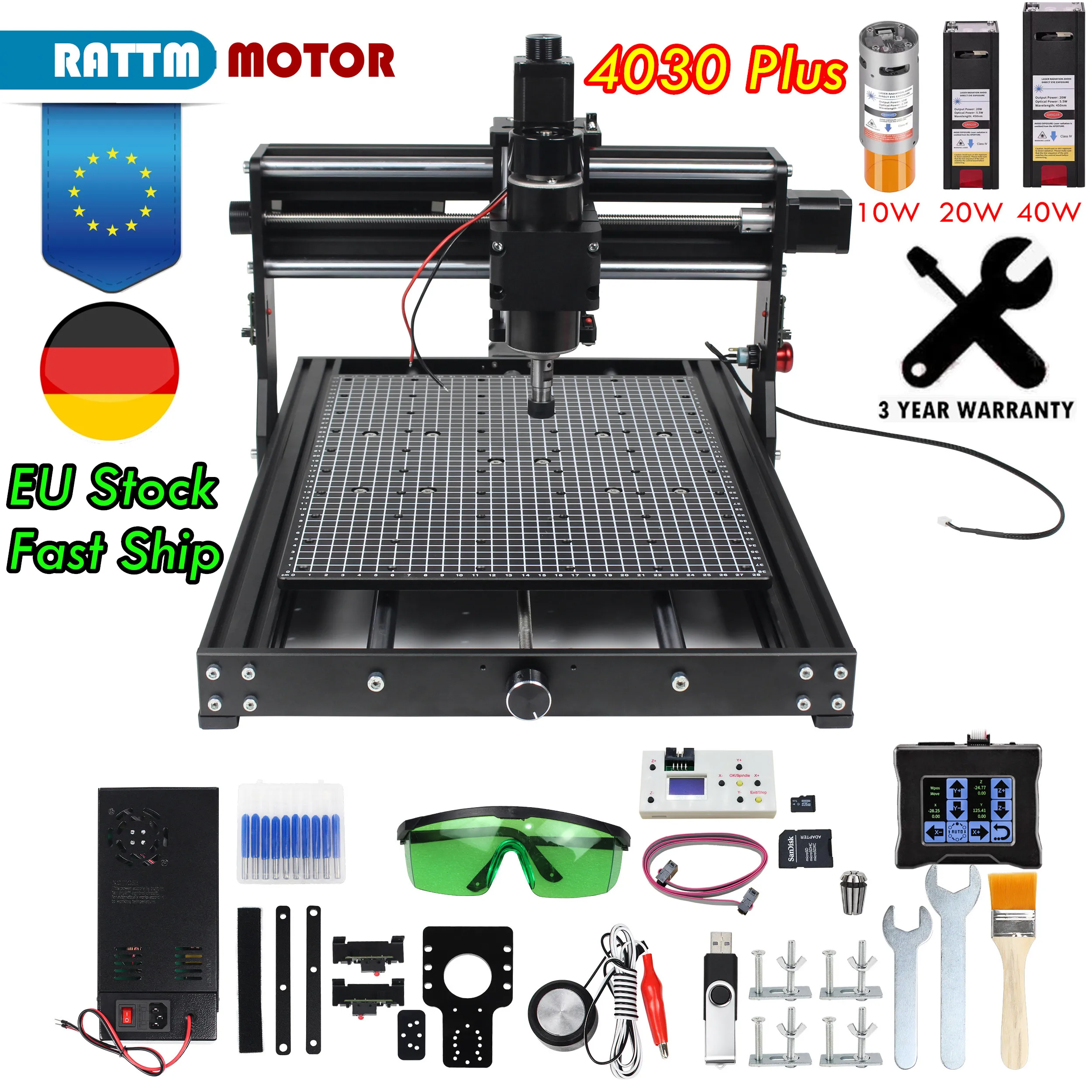 Machine à Graver au Laser pour Bois et Métal, Graveur de Grande Surface, 2 en 1, 3 Axes, GRBL, 500W CNC 4030 Pro, 10W 20W 40W, 400x300mm