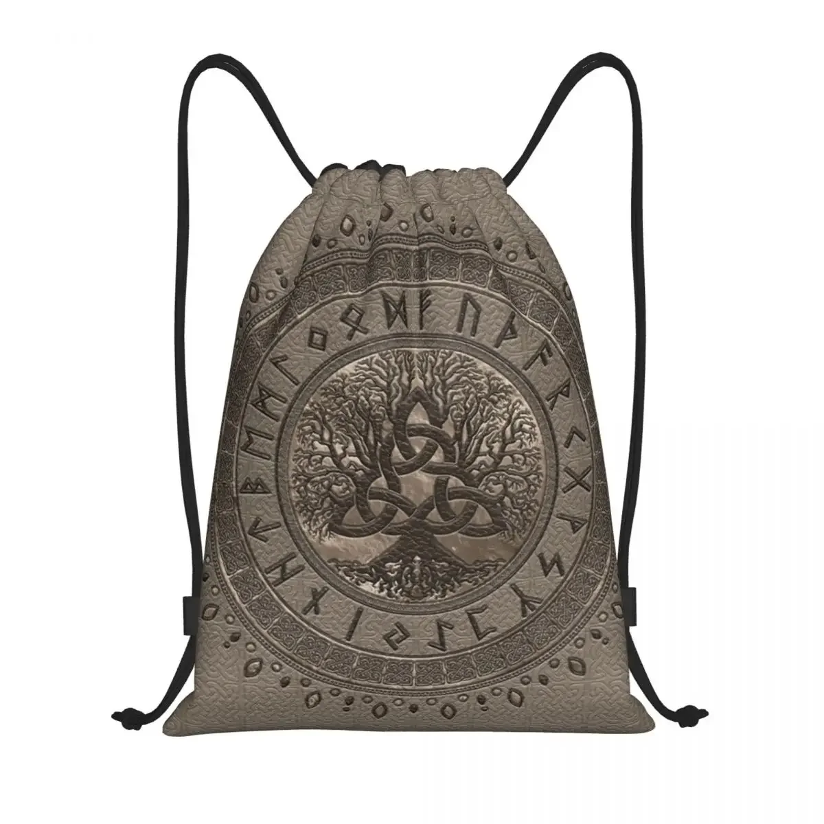 Tree Of Life Triquetra Brown Leather Viking Drawstring Backpack Women Men Sport Gym Sackpack Foldable Training Bag Sack