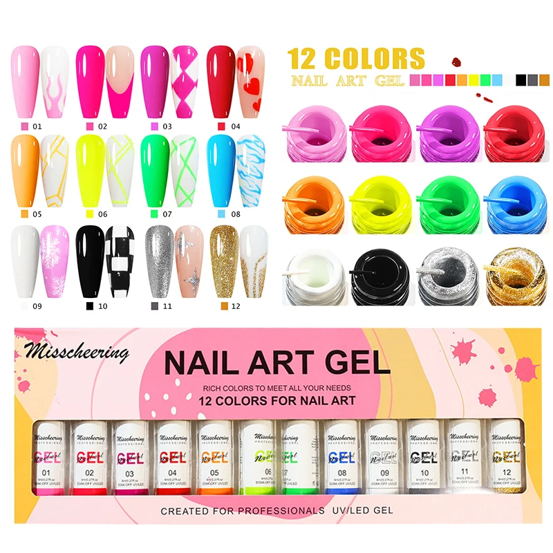 

Line Nail Art Line Polish Gel Kit 12 Colors Neon Line For UV/LED Paint Nails Drawing Polish DIY Painting Varnish Liner Gel Tool