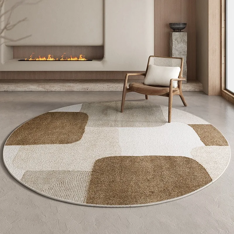 

Round Living Room Carpet Large Size Chair Floor Mat Bedroom Bedside Carpets Brown Rug High-end French Style Home Decoration Rugs