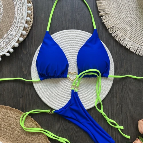 Imagen 2 del producto Para Praia, Bikini brasileño liso de 6 colores, microbañador con espalda en T, traje de baño Sexy Para mujer, conjunto de Bikini con Tanga 2025, traje de baño