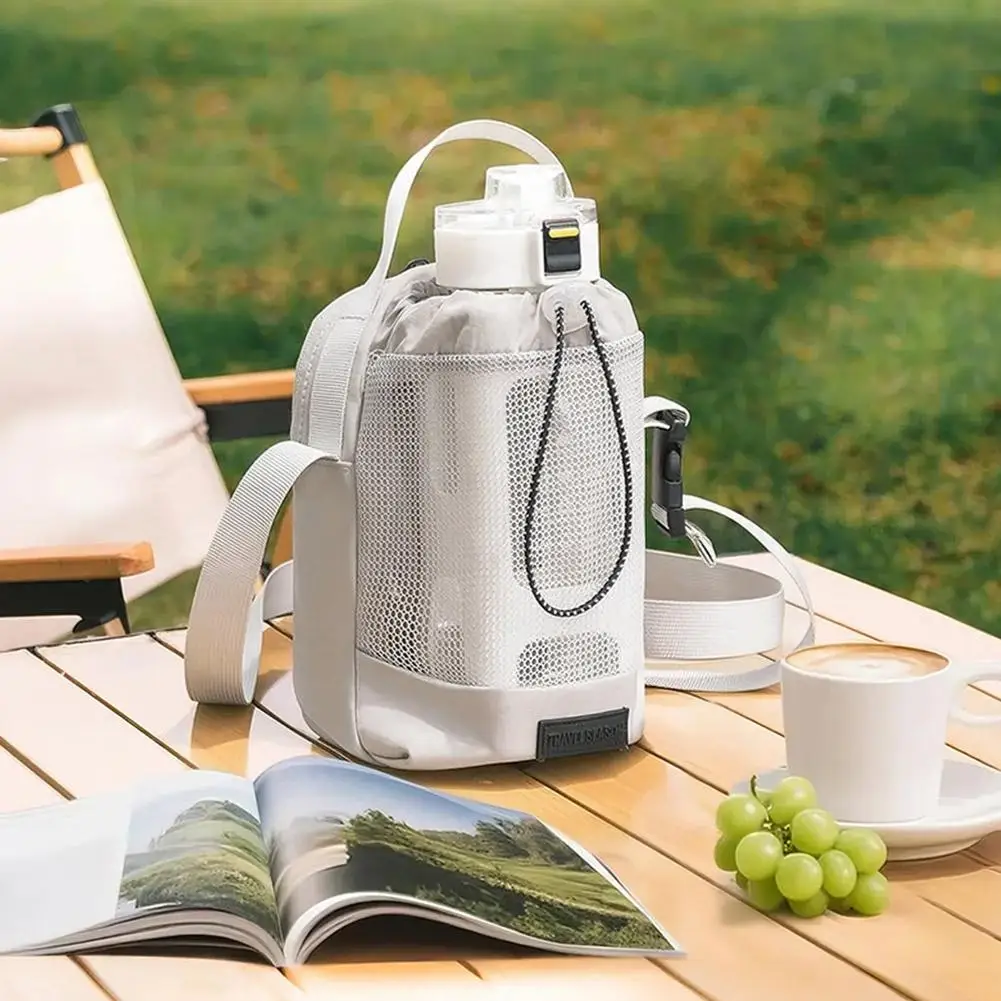 

Сумка для бутылки с водой на открытом воздухе - водонепроницаемая сумка на шнурке большой емкости для телефона, портативная сумка для чашки через плечо Trav N8W7