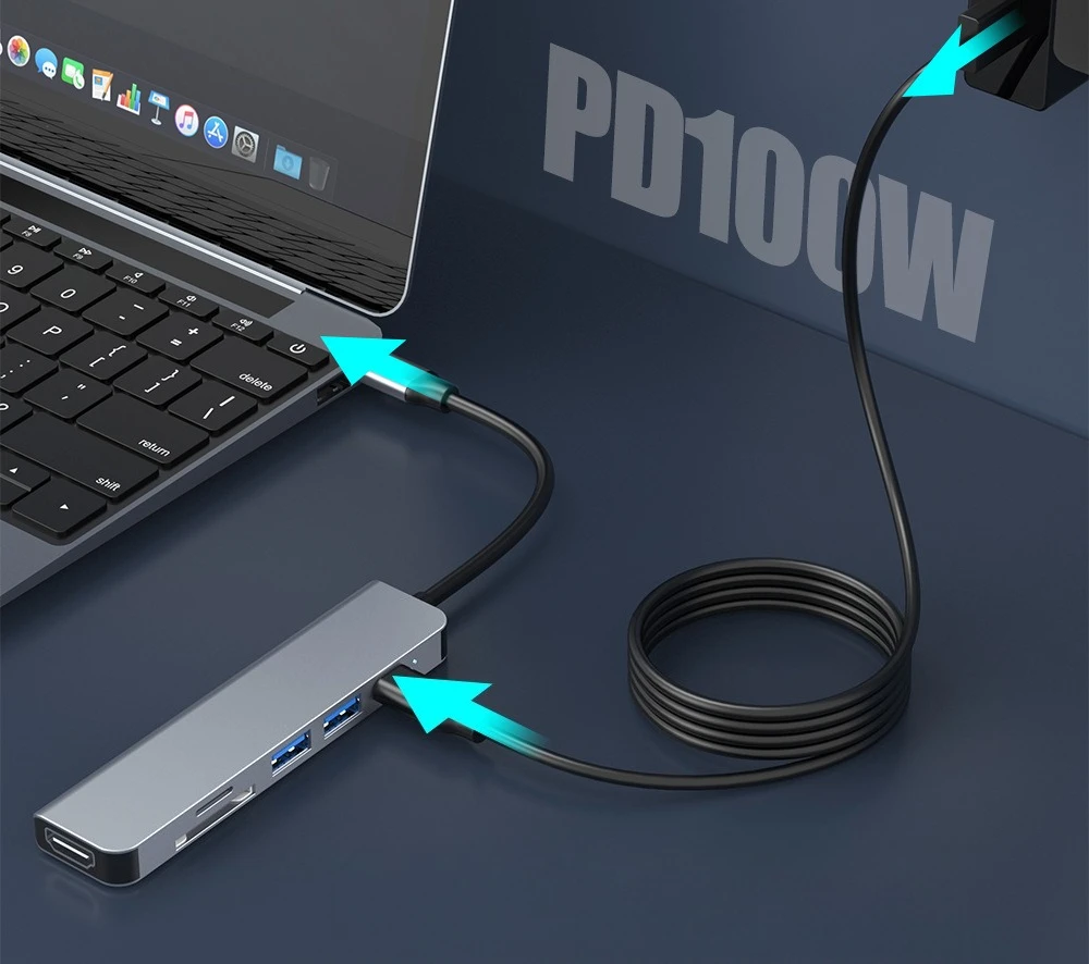 Typec 6-en-1 lector de tarjetas de cámara tfsd HDMI4K portátil estación de acoplamiento multifunción