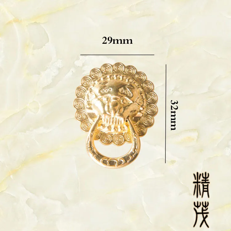 

Jingmao Hardware A-1014 New Chinese imitation gold lion head Baijiu box handle wooden box small handle 3cm