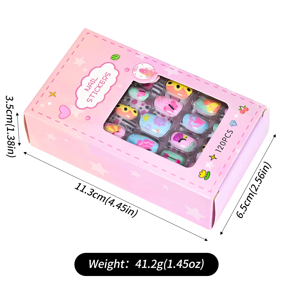 120pcs/box Pink Cartoon Children Press On Nails Candy Color Unicorn Cat Bunny Kids Full Cover False Nail Girls Party Nail Decora