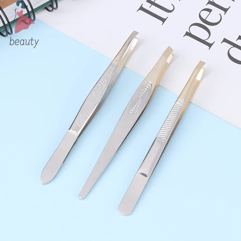 1PCS Eyebrow Tweezers Facial Hair Removal Clip Stainless Steel Flat Slant Tip Eyebrow Eyelash Makeup Tweezer Beauty Tools