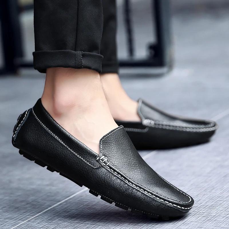 Genuine Leather Designer 38~47 Men\'s Loafers Soft Moccasins Casual Luxury Business Boat Shoes for Men Flats Driving Dress Shoes