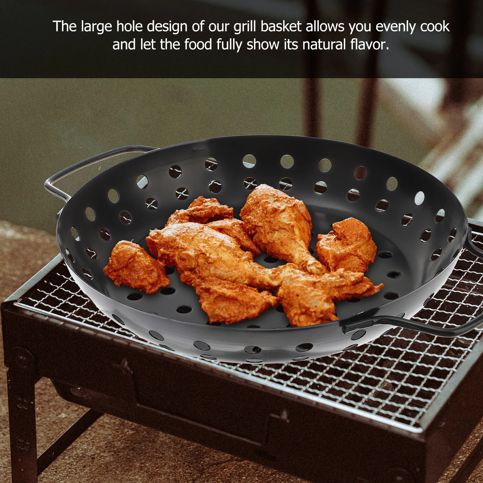 

Premium Quality Round Barbecue Pan Non-Stick Grill Tray with Double Handles Household BBQ Cooking Accessory
