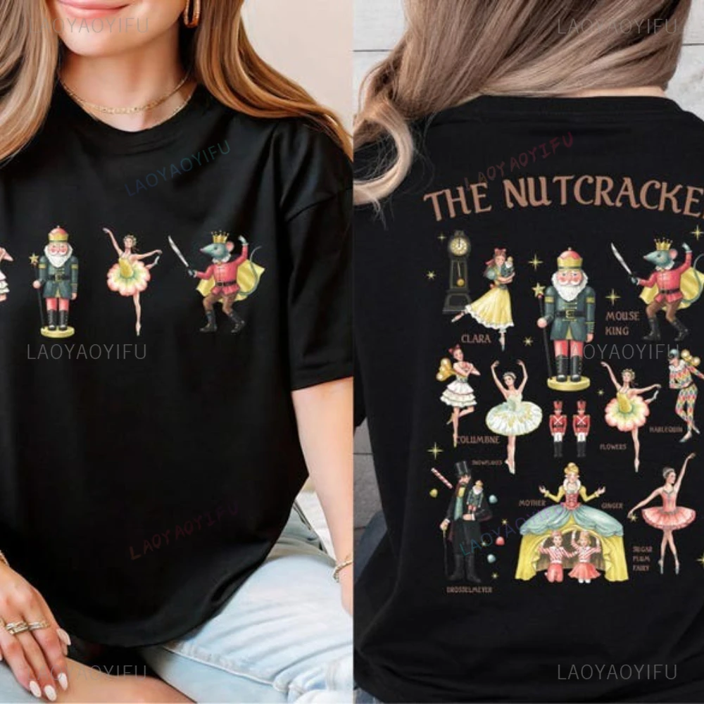 عيد الميلاد عطلة حزب الجرافيك التي شيرت كسارة البندق جميل نمط الباليه عارضة المحملة مضحك الصيف أزياء القطن المرأة تي شيرت