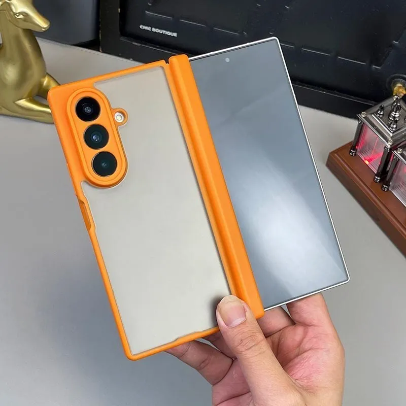 Für Samsung Galaxy Z Fold 5 6 7 Hülle Matt Schwarz Transluzent Doppeltes Scharnier Ohne Vorderabdeckung Harter Schutz Zubehör