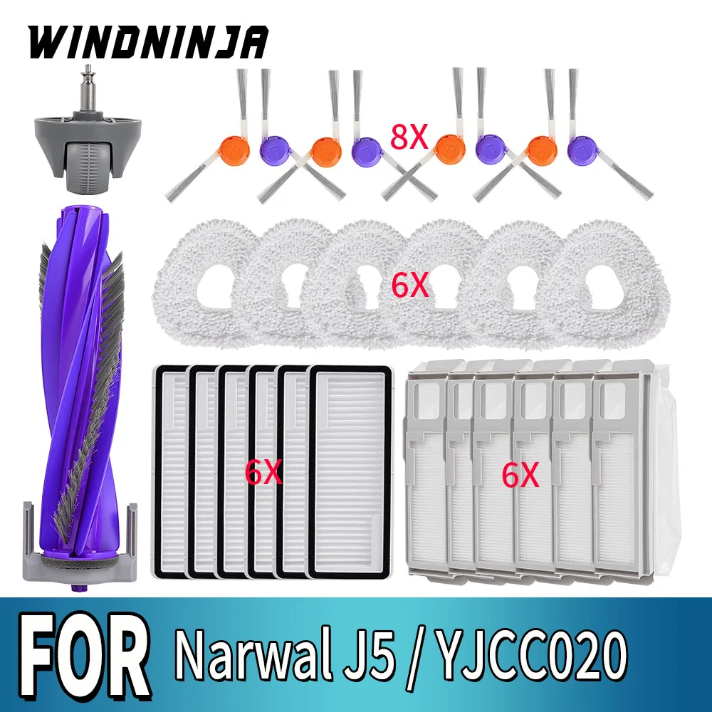 

For Narwal J5 / YJCC020 Robot Vacuum Cleaner HEPA Filter Mop Cloth Main Side Brush Dust Bag Accessories Spare Parts