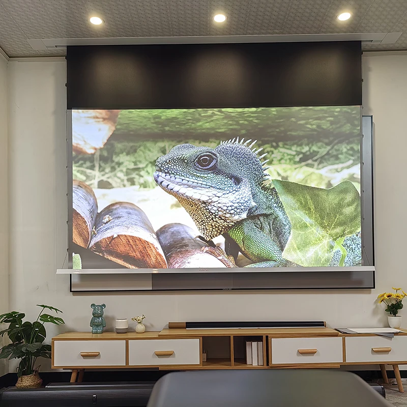 New In-Ceiling Electric Fresnel ALR Recessed Projection Screen AI Smart Tab-Tensioned Motorized Projection for Normal Projectors