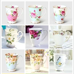 Bone China Coffee Mugs, Floral Painting, Breakfast Milk, Flower Tea, Water Cup, Ceramic Vintage Goblet, Present Porcelain