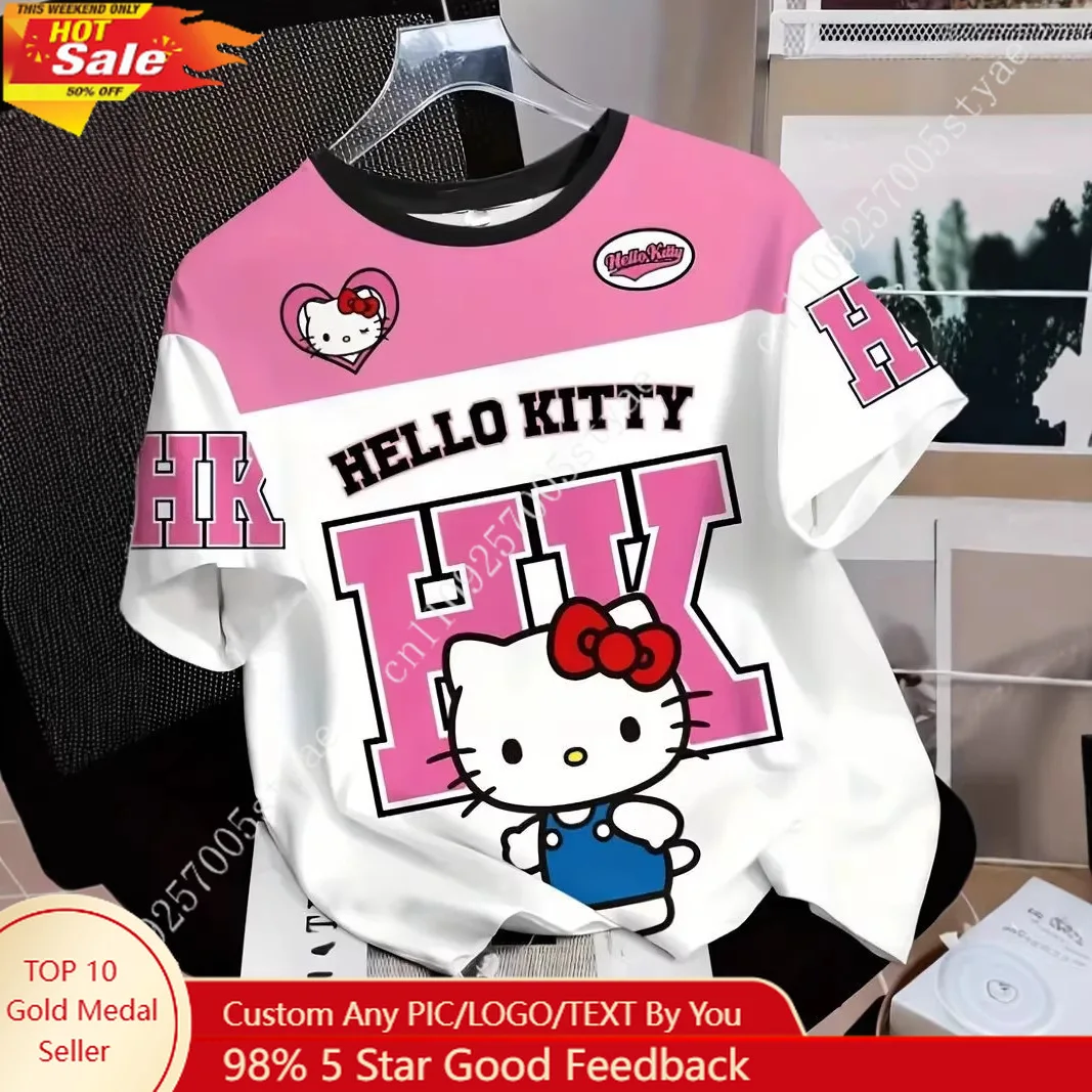 

Sanrio Girl's Sports T-shirt Hello Kitty Print Short Sleeve Shirt Baseball Top for Teen
