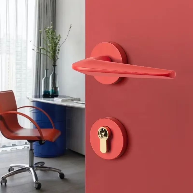 Hot Sale Colorful Blue Red Brass Door Handle Set for Wooden Doors