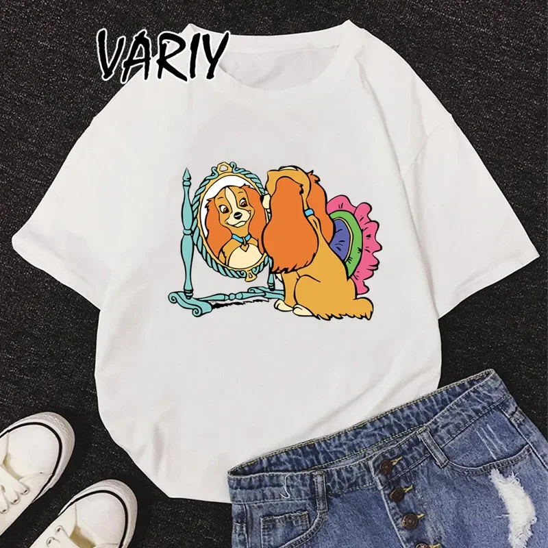 New Fahion Animals Tshirt For Women Lady and The Tramp Tshirt Streetwear Top Loose Funny Dogs Graphic T shirt Summer T-Shirt