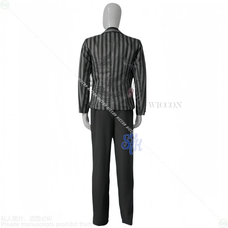 คอสเพลย์เวอร์จิเลียส อนิเมะ เกม ลิมบัส คอมพ์ไน ปาร์ตี้ฮาโลวีน คอสเพลย์ ชุดดำลายทางสีดำเทา สไตล์โกธิค ชุดดาร์ก ชุดหล่อเท่ ชุดคุณพ่อ