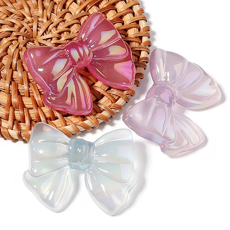 10pcs 37x29mm Acrylic Bow Beads Jelly Colored Transparent Bow Beads for DIY Crafts Ornament Decoration Handmade Accessories