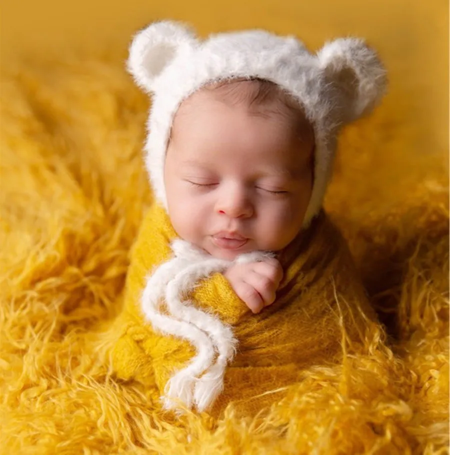 

Furry Bear Bonnet Baby Photo Shoot Accessories Baby Prop Baby Hat Knitted Newborn Photography Prop