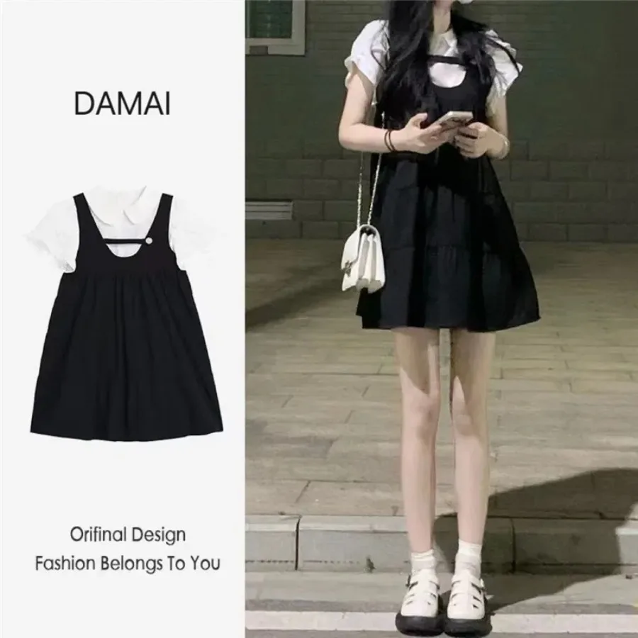 

【New style】Shake quality Summer sweet age-reducing baby collar dress female student small vest skirt fake two