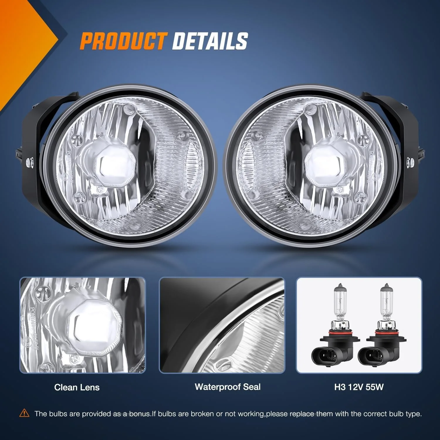 Nilight Clear Lens Driving Fog Light Assembly Pair, OE Replacement for 2000-2001 Nissan Maxima, 2002-2003 Nissan Sentra & Frontier, 2004 Nissan Xterra