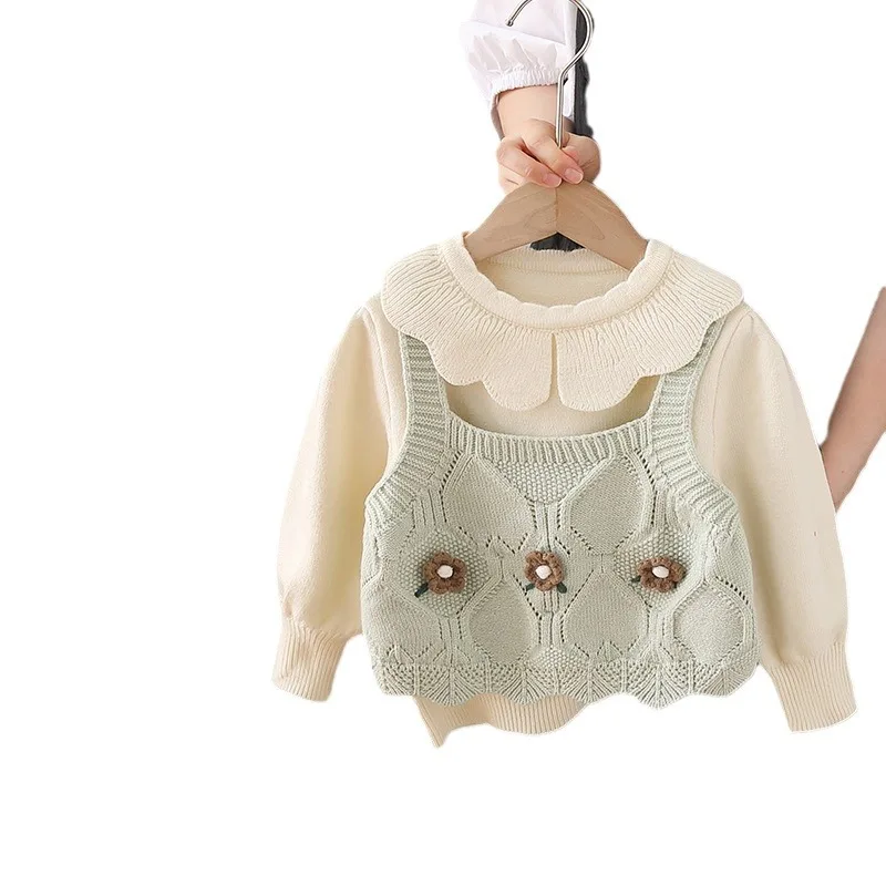 Ensembles de pulls tricotés deux pièces pour petites filles, haut doux, version coréenne, automne et hiver, nouveau, 2024