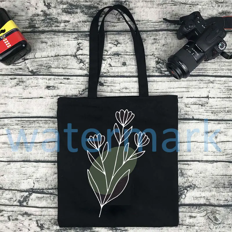 Flower Print Canvas Tote Bag Totes Aesthetic Bags for Women Shopper Shopping Bag Back To School Gift for Teacher Bolsa Feminina