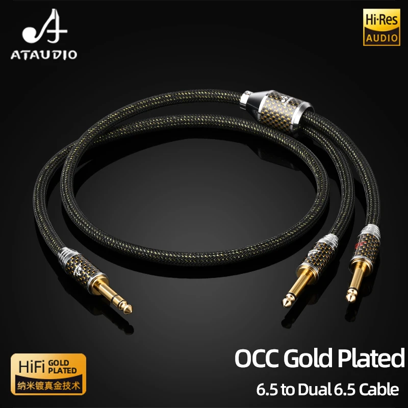 ATAUDIO OCC Placcato Oro HiFi da 6,5 mm a doppio cavo da 6,5 mm Stereo da 6,5 TRS a doppio cavo per chitarra amplificatore 6.5 TS