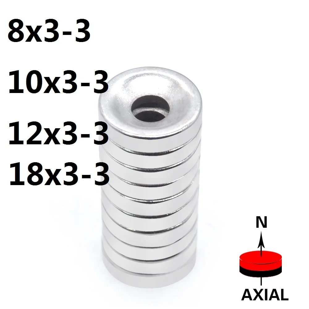 5~200Pcs imanes 6x3 8x3 10x3 12x3 18x3 Hole 3mm N35 NdFeB Countersunk Round Magnet Super Powerful Strong Permanent Magnetic Disc