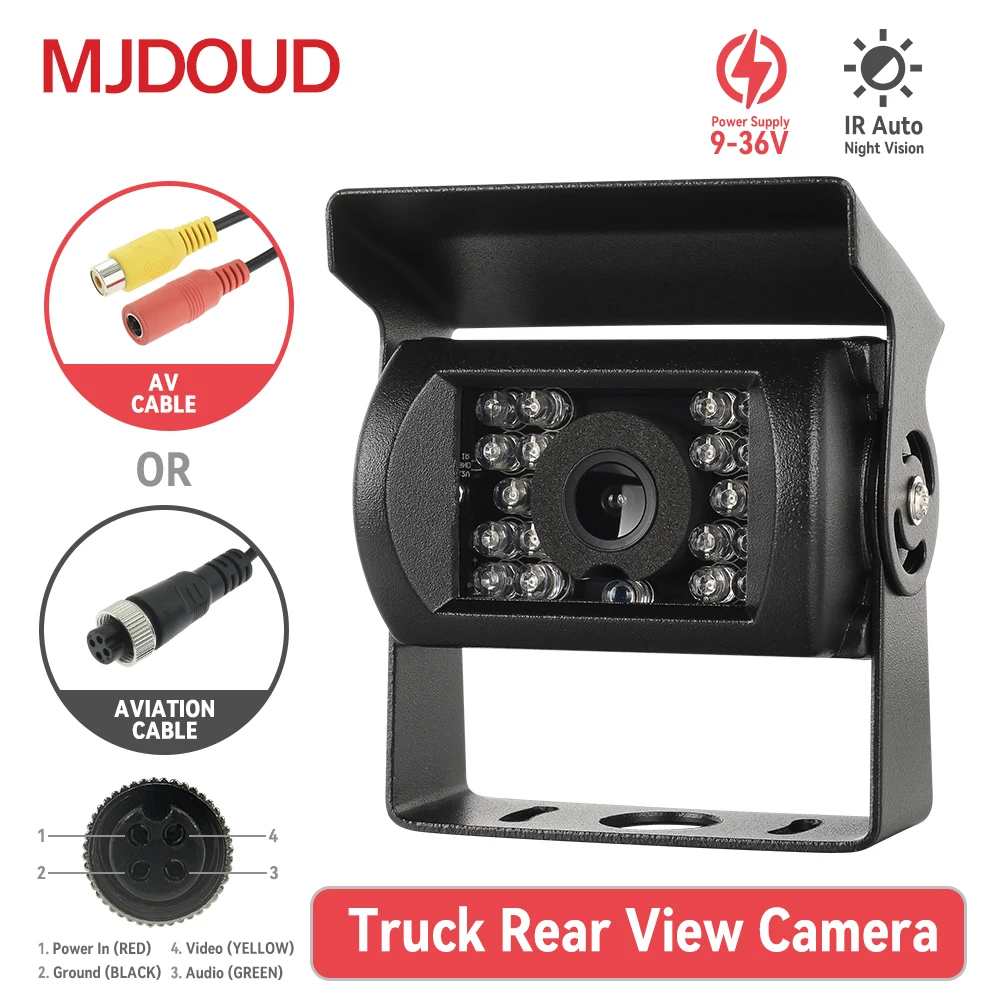 

MJDOUD Truck Backup Camera CCD IR Night Vision Waterproof Vehicle 4 Pin Rear View Camera For Truck/Van/Trailer/Pickups/RV/Heavy