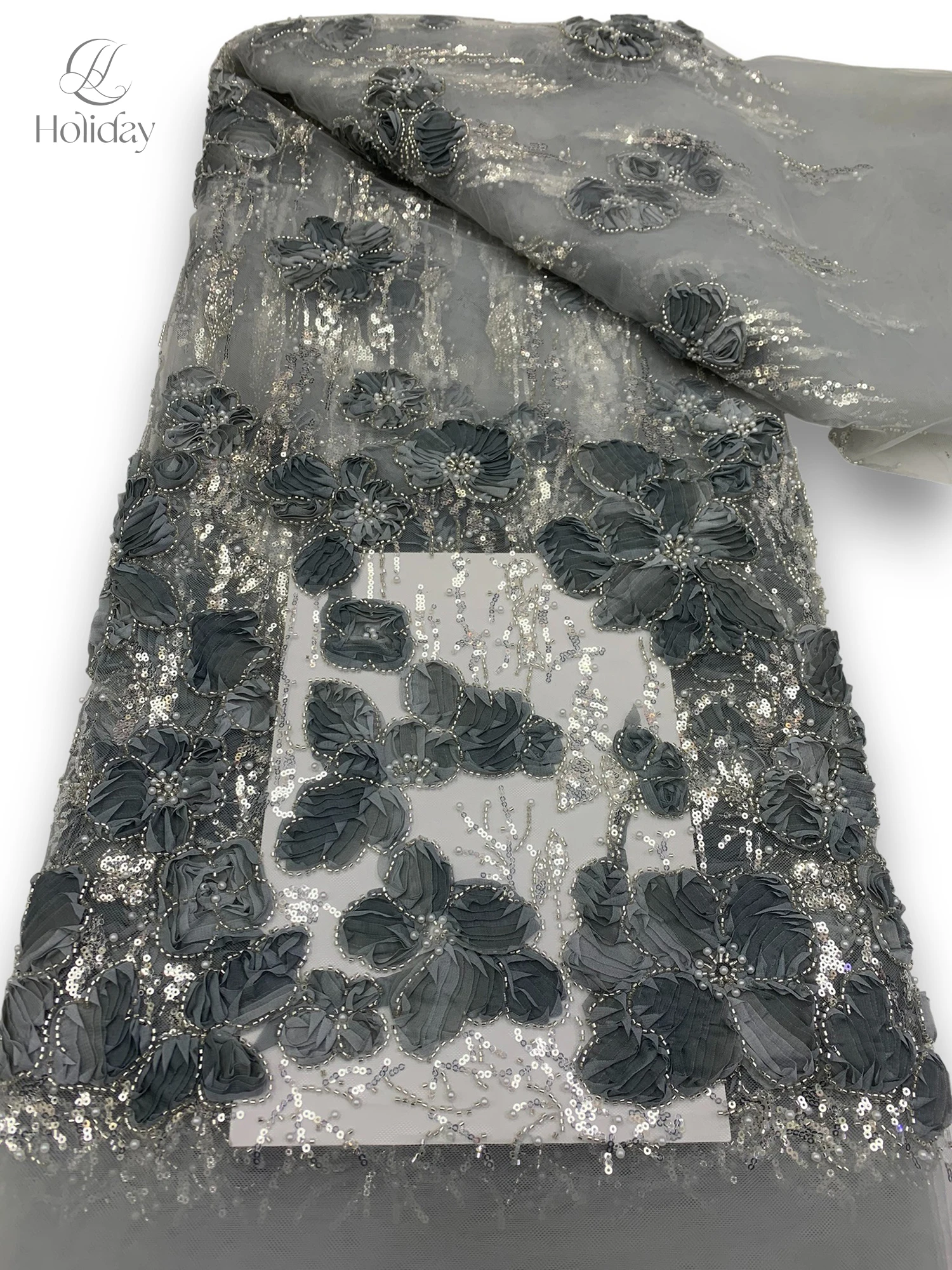 

Кружево с 3D цветочной вышивкой, блестками и бусинами, высококачественная тюлевая сетчатая ткань для роскошных швейных принадлежностей и тканей