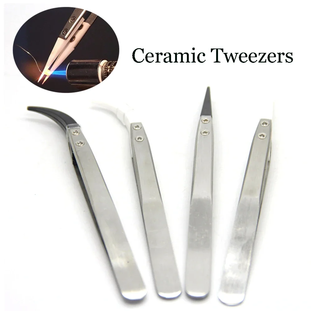 Ceramic Tweezers Heat Resistant Soldering Tweezers for Electronics Home Repair DIY Tool Handle Premade Coil