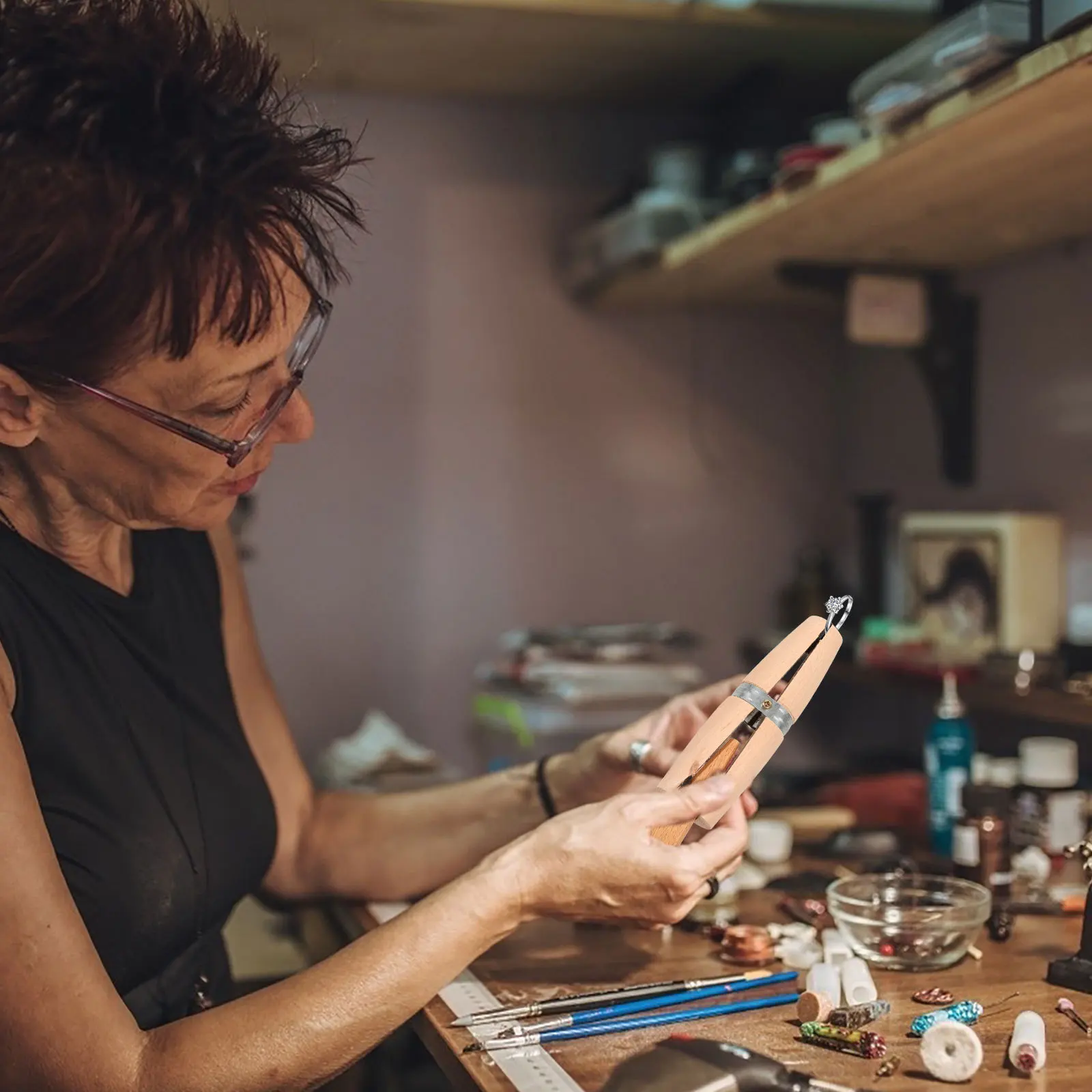 

Wooden Ring Clamp Stone Setting Polishing Repair Jewelry Making Clip Secure and Portable Clamp for Jewelers and Hobbyists