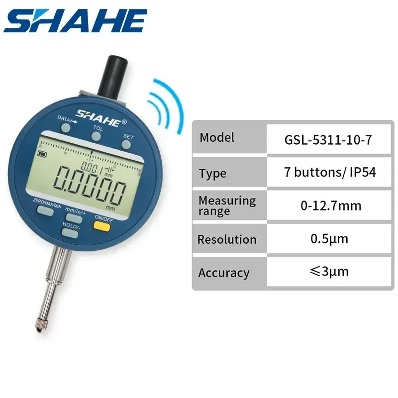 SHAHE Wireless Digital Indicator 0.5μm Resolution IP54 Electronic Indicator 0-12.7 /25.4/50.8mm With Rechargeable Battery