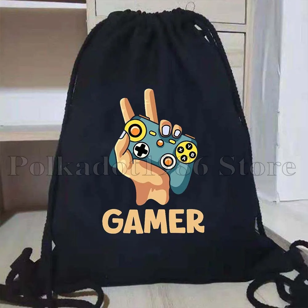 Colorful Video Game Controllers Gamer Girl Cute Axolotl Dinosaur Gamer Drawstring Bags Soccer Backpack Sackpack Gifts String Bag