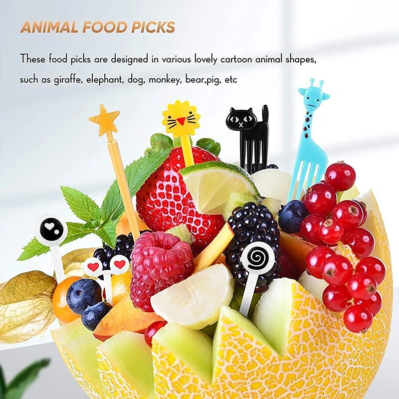 Animal Fruit Fork Food Grade Plastic Mini Cartoon Kids Cake Fruit Toothpick Bento Lunch Bento Accessories Party Decoration Gift