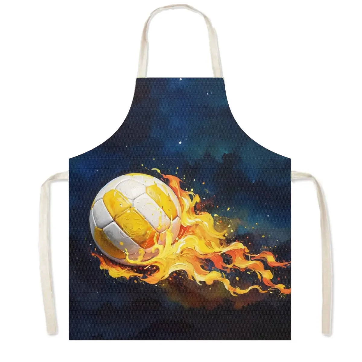 Hot Blood Football Sport Kitchen Apron Cool Golden Soccer with Crown Women Baking Home Cleaning Clothing Chef Cooking Pinafore