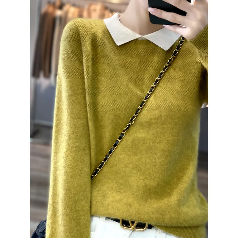 Doll Collar Sweet Girls Sweaters 2022 Winter 100% Australia Wool  Women Knitting Jumpers Female Pullovers Fashion Soft Clothes