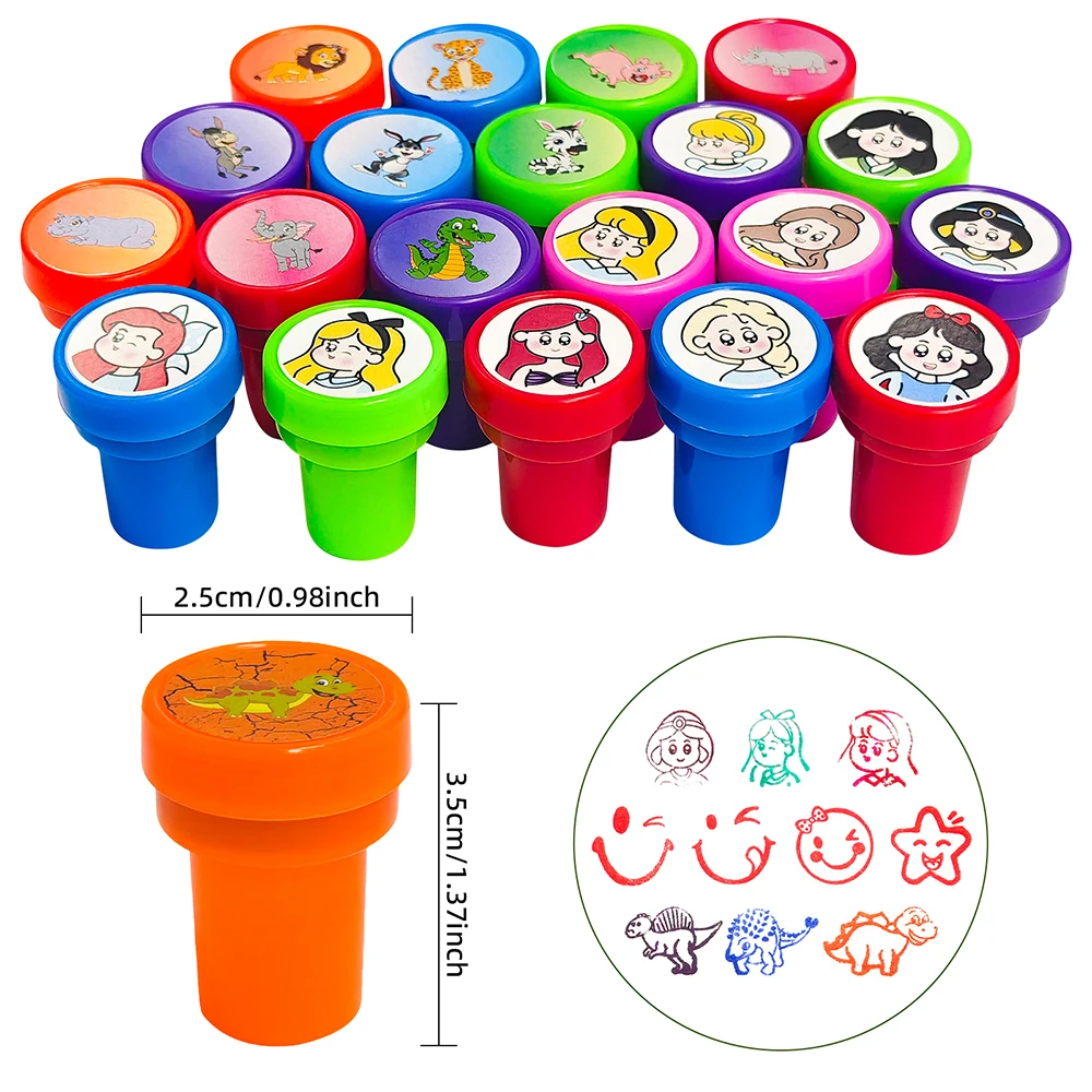 10Pcs Assorted Stamps for Kids Self-Ink Stamps with Princess Zoo Animal Dinosaur Designs for Birthday Party Favor Carnival Prize