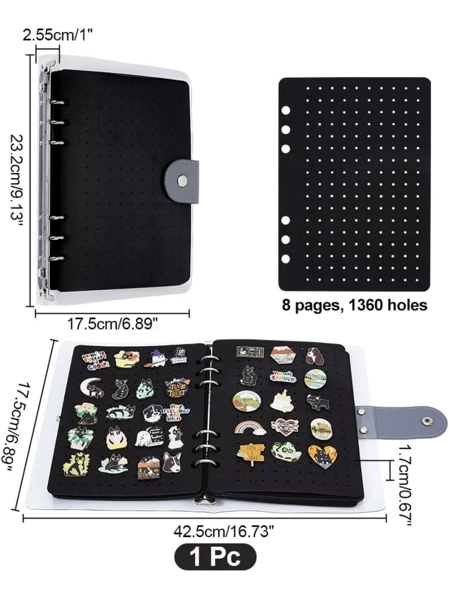 Pin Display Book, 9.13x6.89x1 Inch Rectangle Portable Pin Book Felt Brooch Storage Loose-Leaf Binder Notebook Albums with PVC