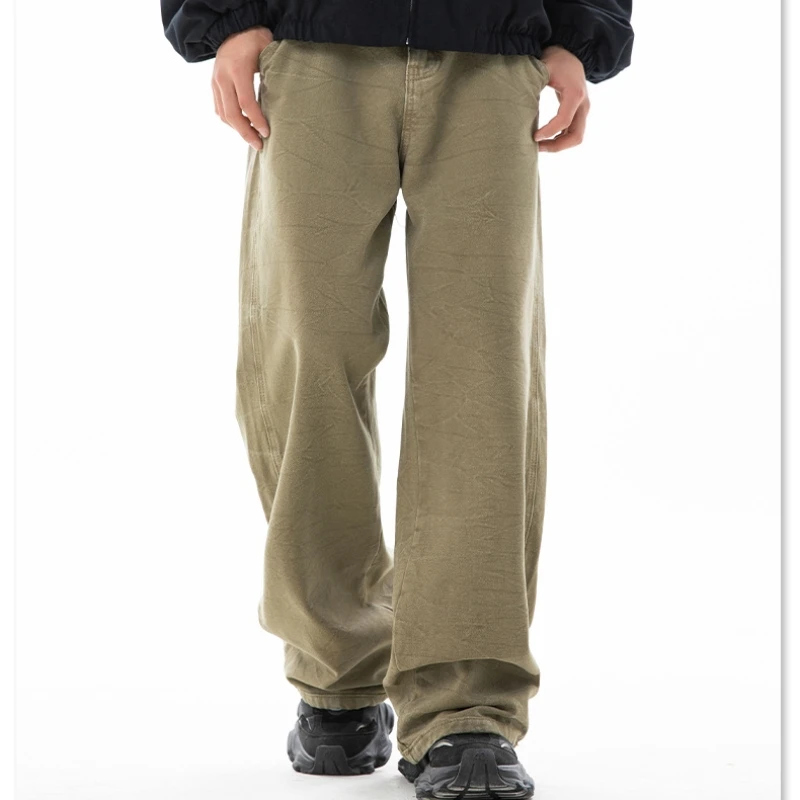 Texture Washed Water Wave Texture Work Pants Men's Spring and Summer American Casual Doing Old Micro Loose Long Pants