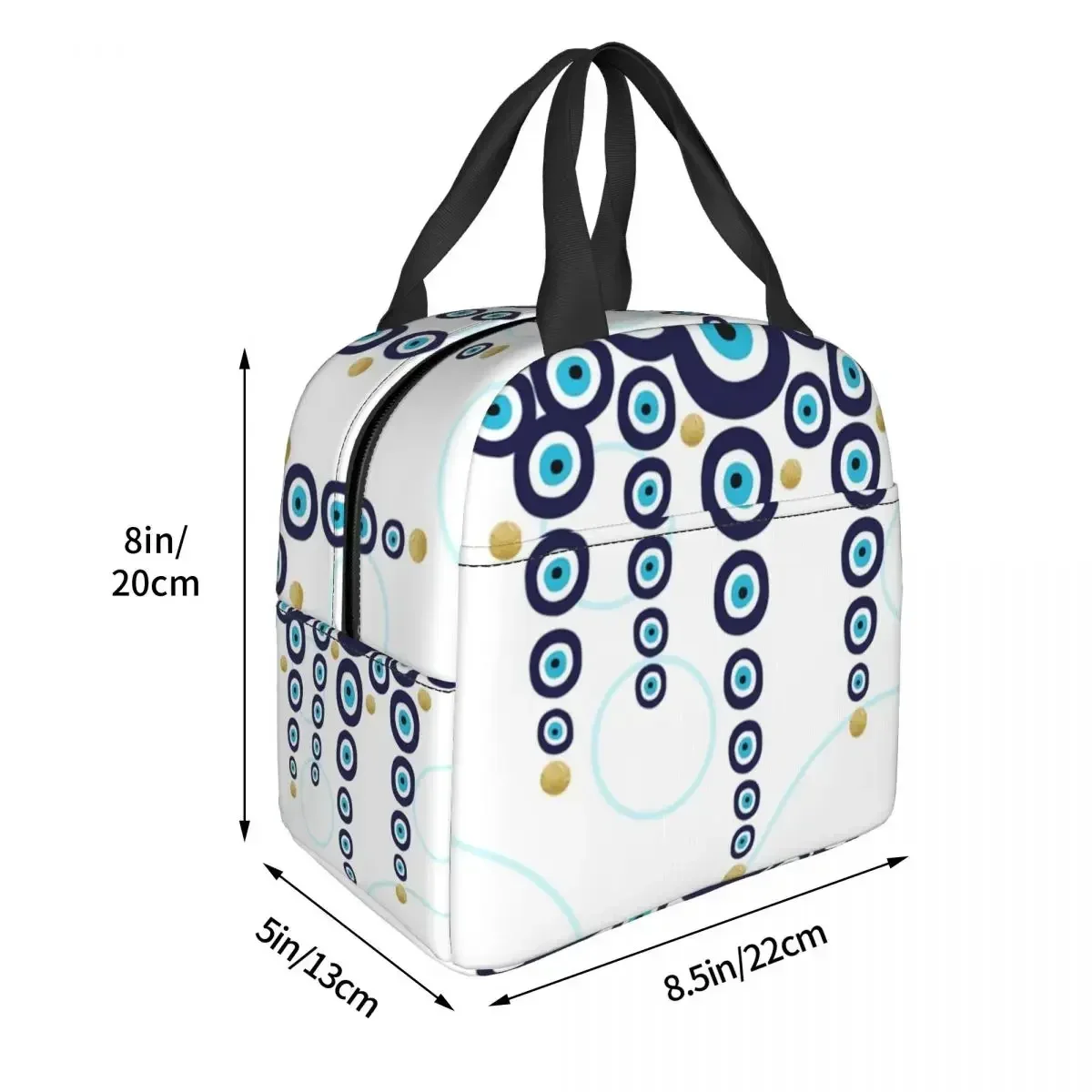 Blue Gold Evil Eye Hanging Beads Thermal Insulated Lunch Bags Nazar Hamsa Bohemian Portable Lunch Tote Multifunction Food Box