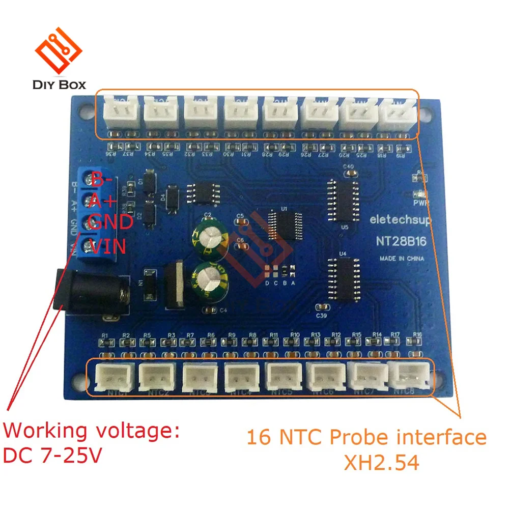 16Ch RS485 Temperature Collector Modbus RTU Paperless Recorder 10K/20K/50K/100K B3950 NTC Sensor NT28B16