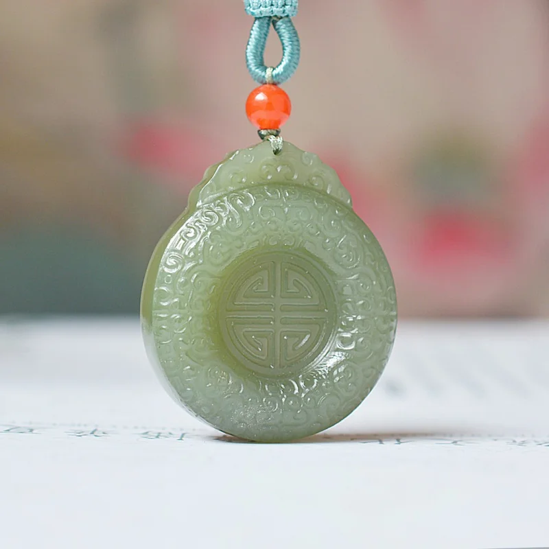 Exquisite Hetian jade Qinghai material antique- longevity pendant, ethnic style, fashionable and versatile